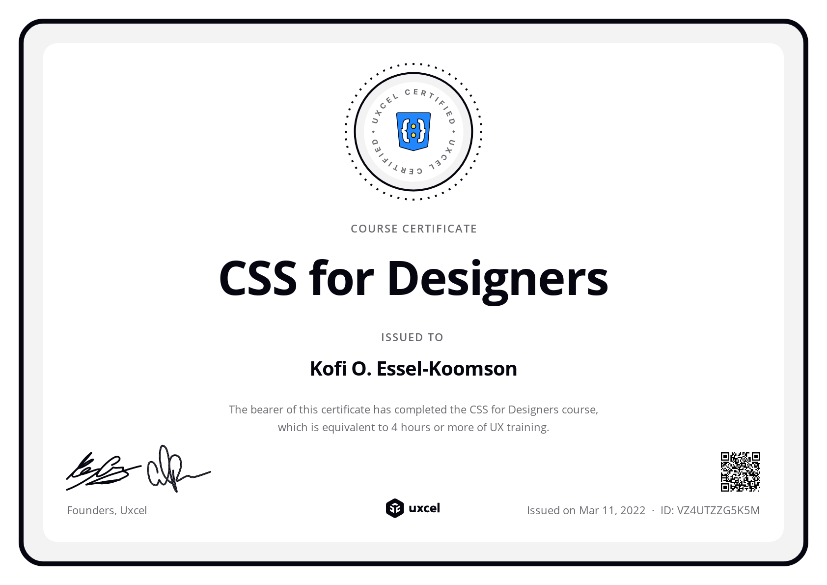 Kofi O. Essel-Koomson's certificate